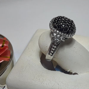 1.0ctw Onyx &CZ Open Scroll Sides 925 Ring #12129